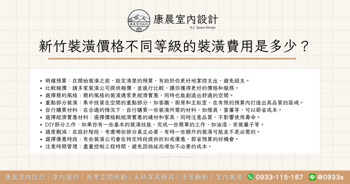 新竹裝潢價格不同等級的裝潢費用是多少？ 