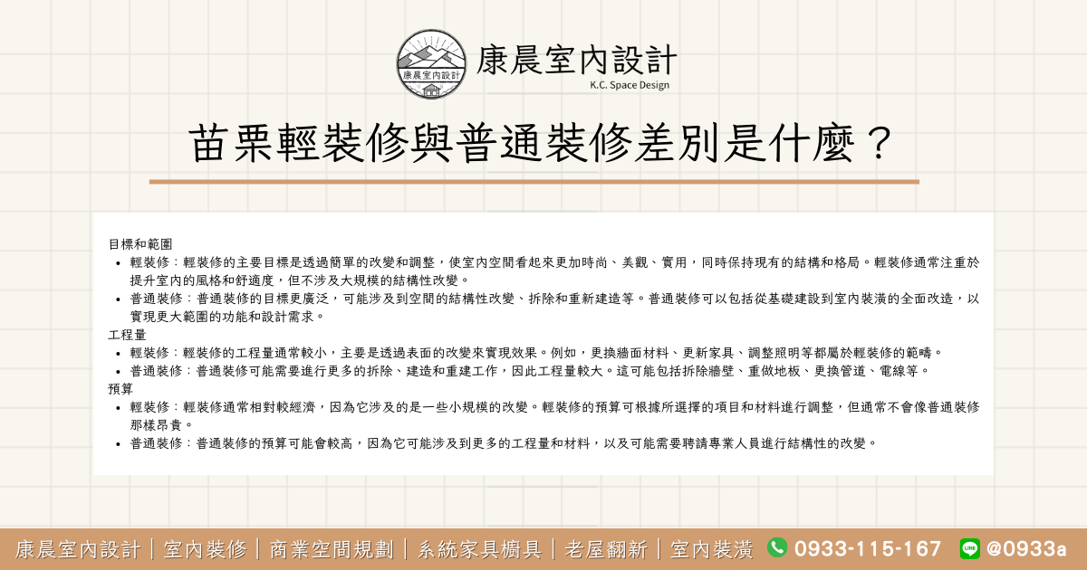 苗栗輕裝修與普通裝修差別是什麼？