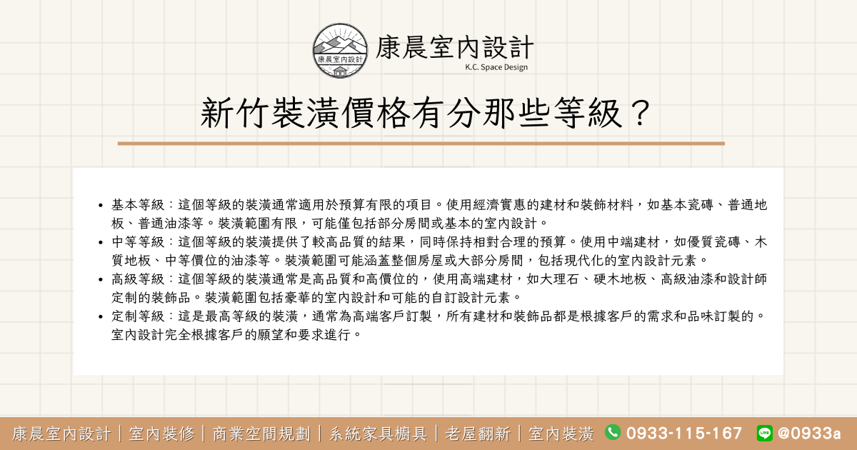 新竹裝潢價格有分那些等級？